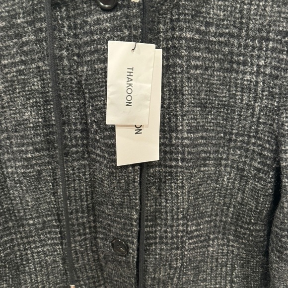 THAKOON Women's Charcoal Wool‎ Blend Hooded Plaid Pattern Coat Size S - Picture 10 of 13
